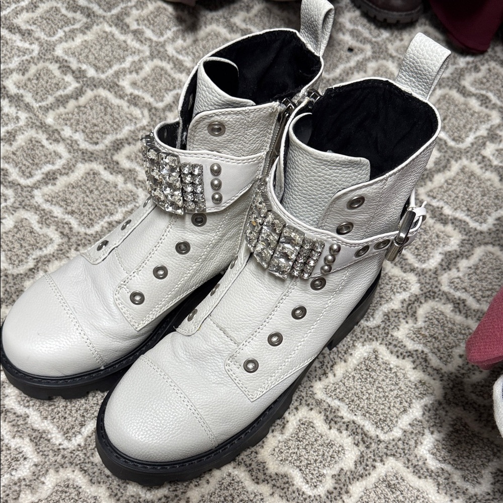 Karl Lagerfeld White Combat Boots with Rhinestones (Never worn)